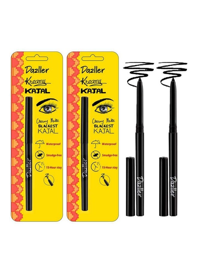 DAZLLER Kreamy Kajal Pack Of 2 Blackest Black 15 Hour Stay Waterresistant Smudgeproof Creamy Matte Finish - Image 1