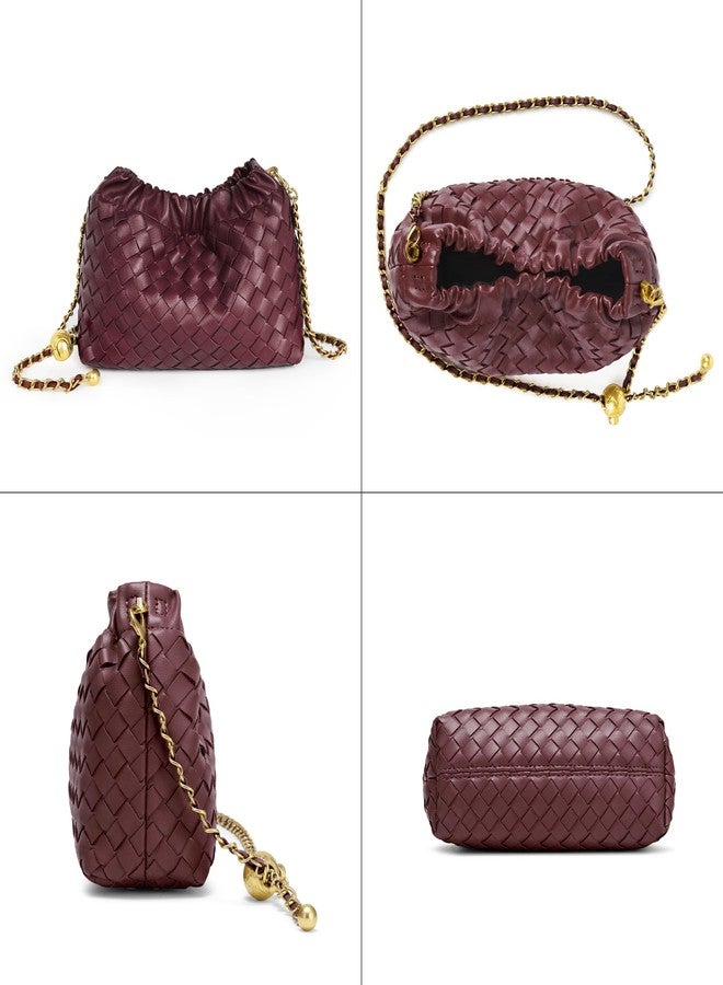 Joryin Woven Leather Small Crossbody Bag For Women Trendy Dumpling Bag Ruched Clutch Purse For Women Evening Bag Hobo Bag Cloud Purse Shoudler Bag - Image 4