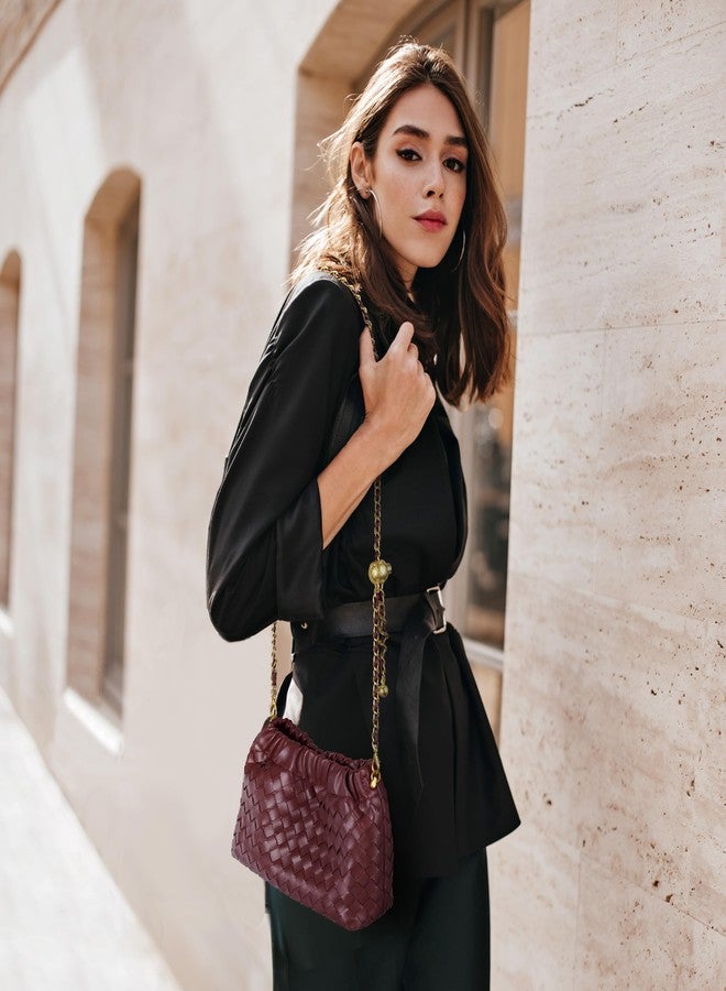 Joryin Woven Leather Small Crossbody Bag For Women Trendy Dumpling Bag Ruched Clutch Purse For Women Evening Bag Hobo Bag Cloud Purse Shoudler Bag - Image 2