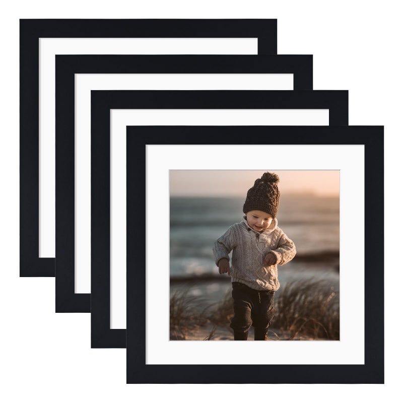 KINLINK 9x9 Picture Frame  Black Square Solid Wood Frames for Pictures 7x7 with Mat or 9x9 without Mat  Wall and Tabletop Display Photo Frames Black 4 Pack - Image 1