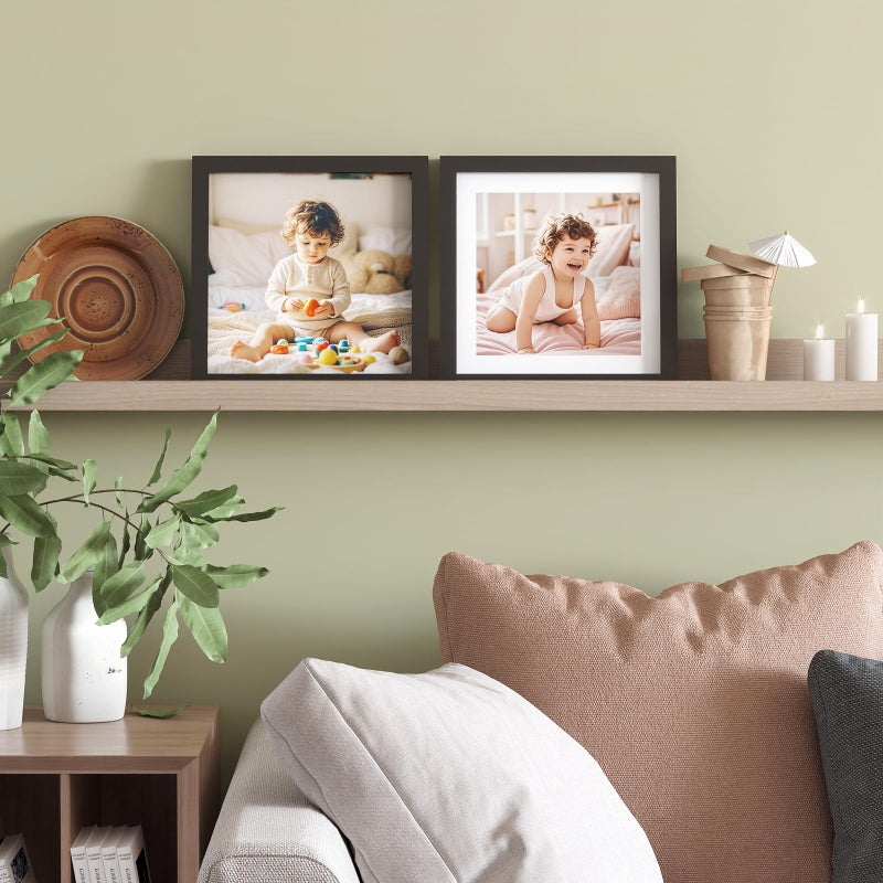 KINLINK 9x9 Picture Frame  Black Square Solid Wood Frames for Pictures 7x7 with Mat or 9x9 without Mat  Wall and Tabletop Display Photo Frames Black 4 Pack - Image 4