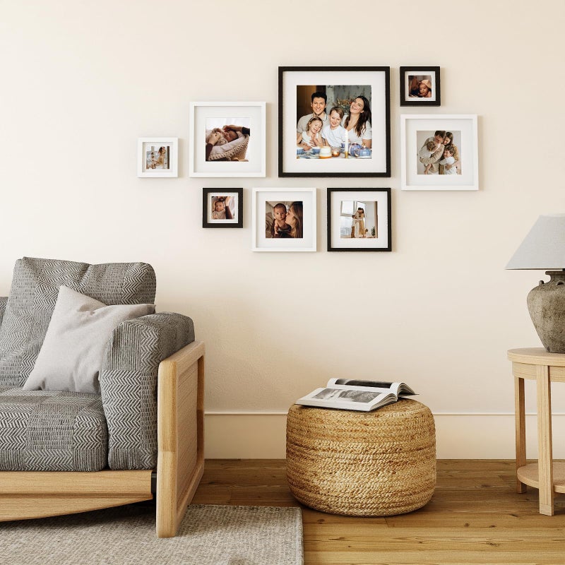 KINLINK 9x9 Picture Frame  Black Square Solid Wood Frames for Pictures 7x7 with Mat or 9x9 without Mat  Wall and Tabletop Display Photo Frames Black 4 Pack - Image 5