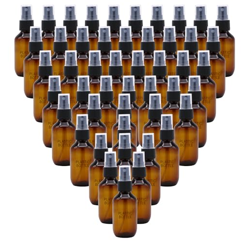 SYNTECSO 48 Pack 2oz Amber Plastic Spray Bottles, Fine Mist Spray Bottles for Essential Oils, Water Spray Bottle for Hair Plant & Cleaning Solution - Image 1
