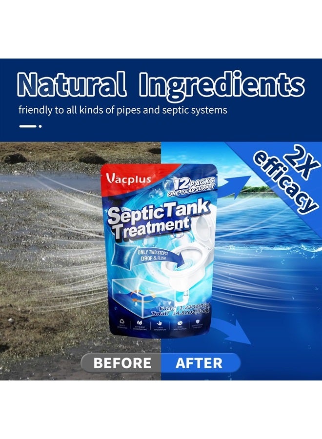 Vacplus علاج خزان الصرف الصحي 12 قطعة لتوريد لمدة عام، عبوات قابلة للذوبان مع عملية سهلة، إنزيمات قابلة للتحلل البيولوجي متينة للنفايات والزيوت والروائح - Image 2