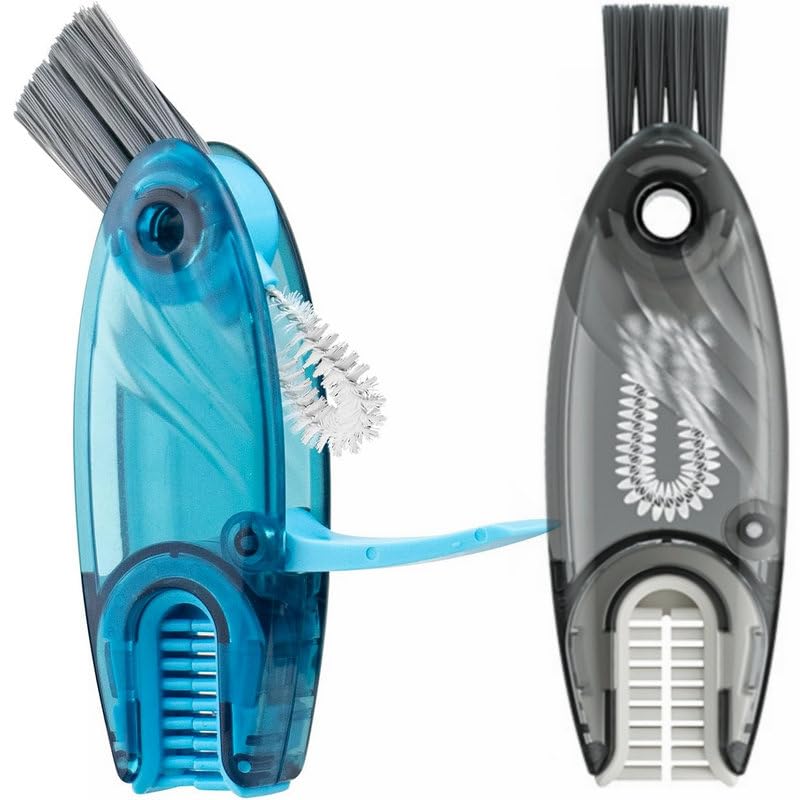 CraftinAround 4 in 1 Cup Lid Cleaning Brush Set Multifunctional Bottle Brush Cleaner Tiny Bottle Cup Lid Brush Straw Cleaner Tools Mini Silicone Bottle CupHolder Cleaner with Hook Remover Blue Grey - Image 1