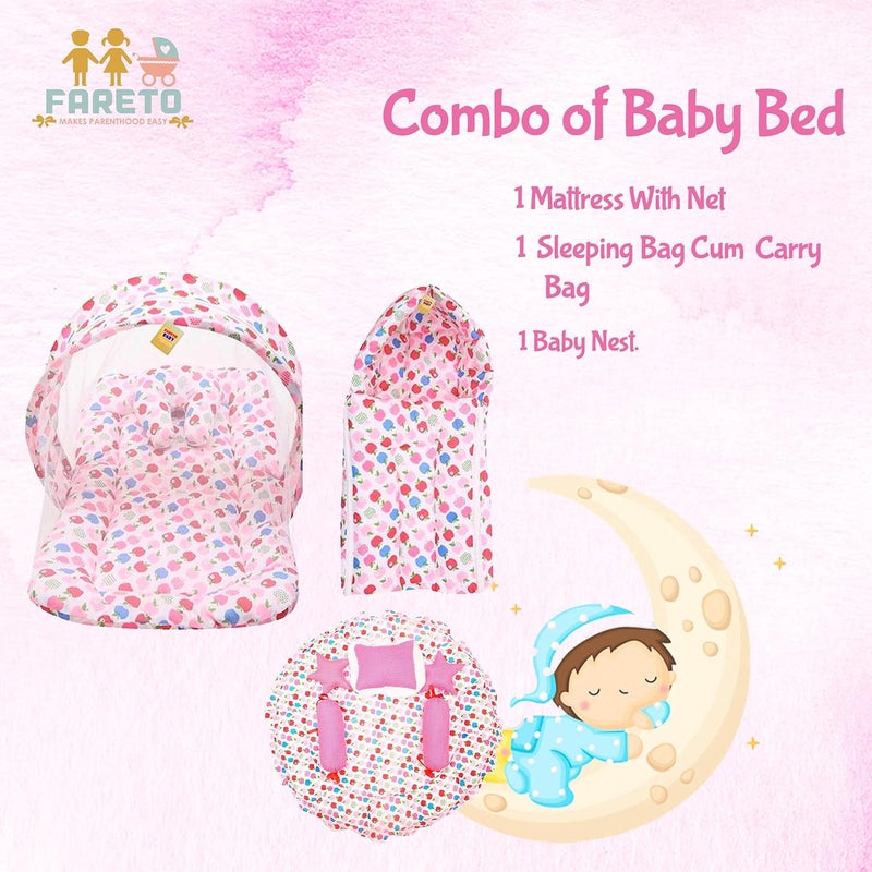 Fareto Cotton 0-6 Months Mattress With Net, Pink, 1 Pc, Reversible - Image 2