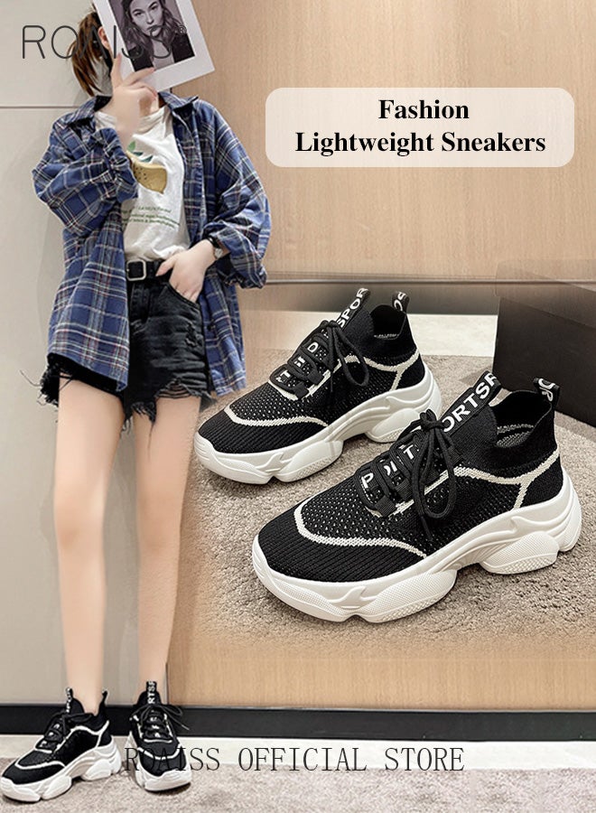 رويس حذاء رياضي نسائي بنعل سميك حذاء أبي أنيق بتصميم مسامي للنساء حذاء كاجوال نسائي بنعل سميك مفرغ - Image 3