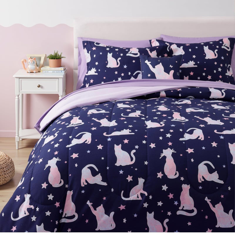 Kaleido Space Twin Comforter Set for Girls -3 Pieces Cute Cat Twin XL Bedding Set with 1 Comforter, 1 Decor Pillow, 1 Pillow Sham - Image 3