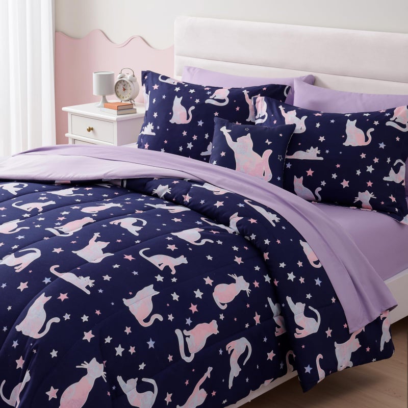 Kaleido Space Twin Comforter Set for Girls -3 Pieces Cute Cat Twin XL Bedding Set with 1 Comforter, 1 Decor Pillow, 1 Pillow Sham - Image 4