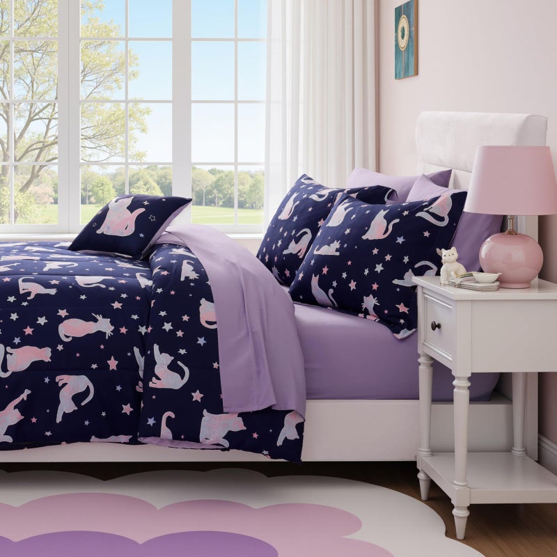 Kaleido Space Twin Comforter Set for Girls -3 Pieces Cute Cat Twin XL Bedding Set with 1 Comforter, 1 Decor Pillow, 1 Pillow Sham - Image 5