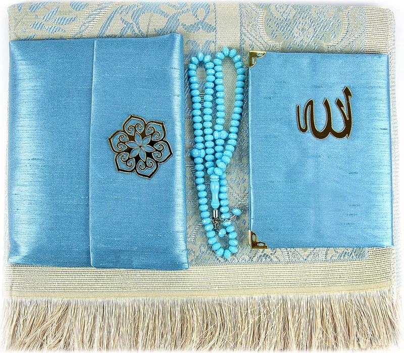 ايهفان اونلاين Prayer Rug Set - Shanthuk Covered Yasin - Prayer Rug - Prayer Beads - Blue Color
