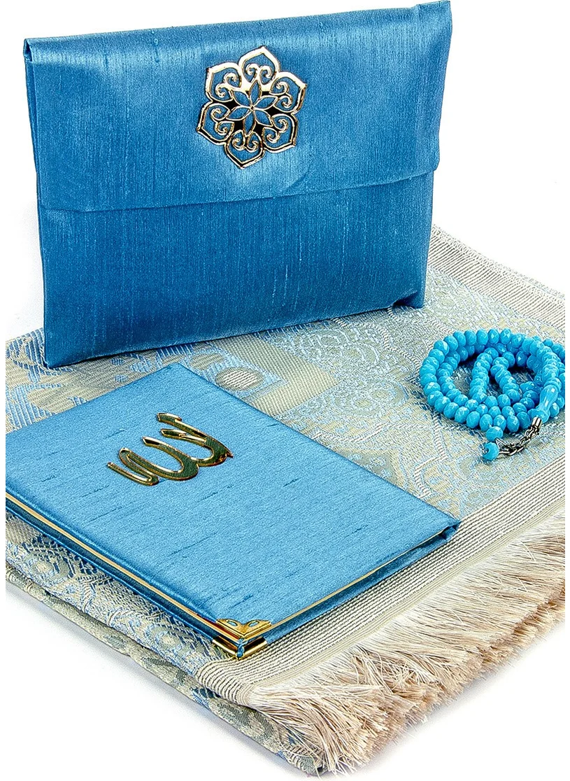İhvan Online Prayer Rug Set - Shanthuk Covered Yasin - Prayer Rug - Prayer Beads - Blue Color