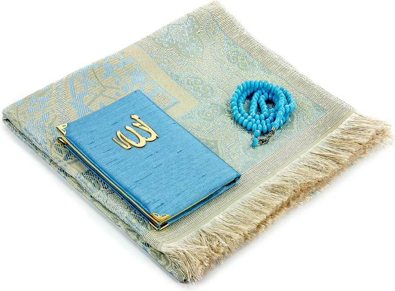 ايهفان اونلاين Prayer Rug Set - Shanthuk Covered Yasin - Prayer Rug - Prayer Beads - Blue Color