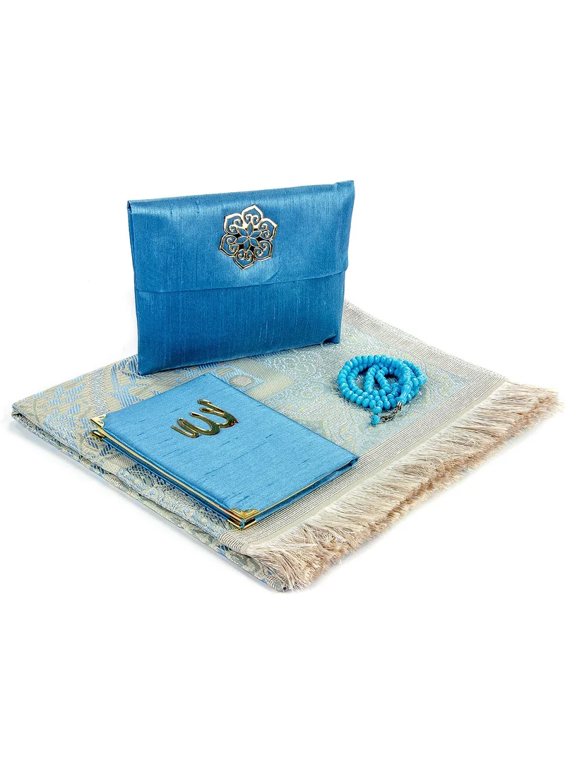 İhvan Online Prayer Rug Set - Shanthuk Covered Yasin - Prayer Rug - Prayer Beads - Blue Color