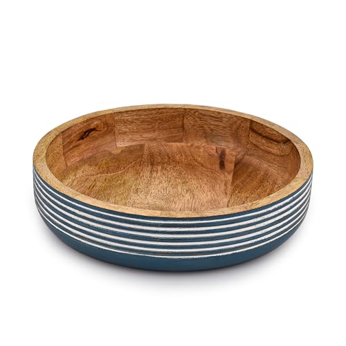 BHAVATU Decorative Bowls Mango Wood for Home Décor Unique Table Centerpieces, Wooden Home Decor Accents for Farmhouse Rustic Style (10" X 10" X 2.5") - Image 1