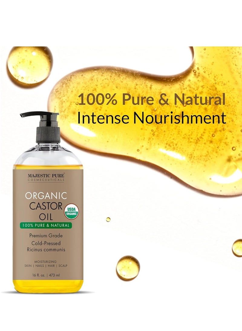 ماجستيك بيور ماجيستيك زيت الخروع العضوي النقي النقي | زجاجة ضخمة سعة 473 مل | معصور على البارد | نقي 100% وخالٍ من الهكسان | يحفز نمو الشعر والرموش والحواجب والأظافر | مرطب ومغذي | للجسم والشعر - Image 2