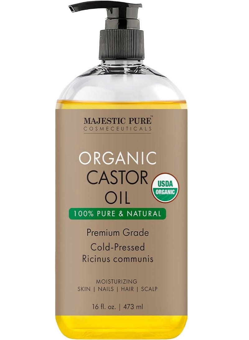 ماجستيك بيور ماجيستيك زيت الخروع العضوي النقي النقي | زجاجة ضخمة سعة 473 مل | معصور على البارد | نقي 100% وخالٍ من الهكسان | يحفز نمو الشعر والرموش والحواجب والأظافر | مرطب ومغذي | للجسم والشعر - Image 1