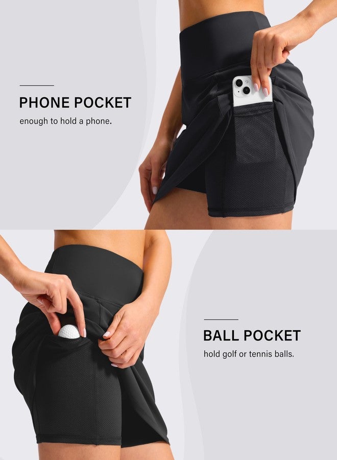 SANTINY 16'' Skorts for Woman with 4 Side Pockets High Waisted Stretch Pickleball Athletic Skirts Casual Tennis Golf Skirts (Black_M) - Image 4
