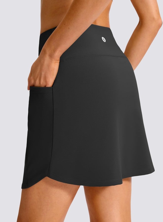 SANTINY 16'' Skorts for Woman with 4 Side Pockets High Waisted Stretch Pickleball Athletic Skirts Casual Tennis Golf Skirts (Black_M) - Image 2