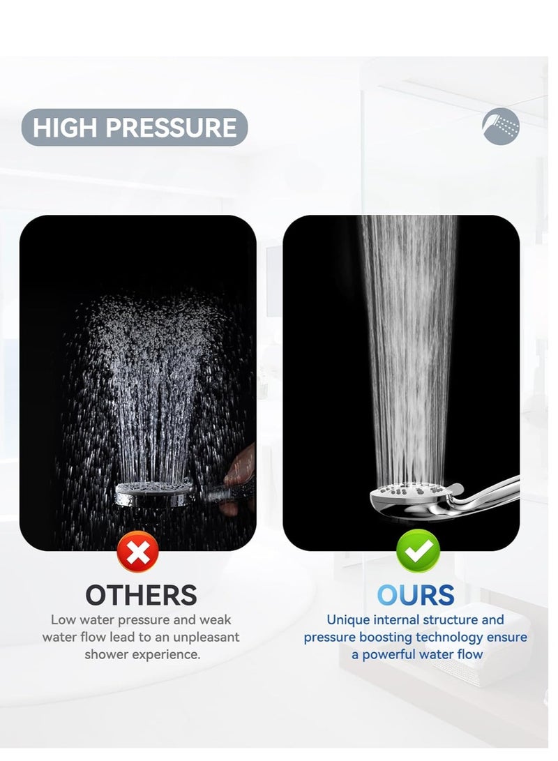 Shower Head with Handheld High Pressure Handheld Shower Head 7 Settings Detachable Shower Head Set with Stainless Steel Hose and Shower Bracket Chrome - Image 5