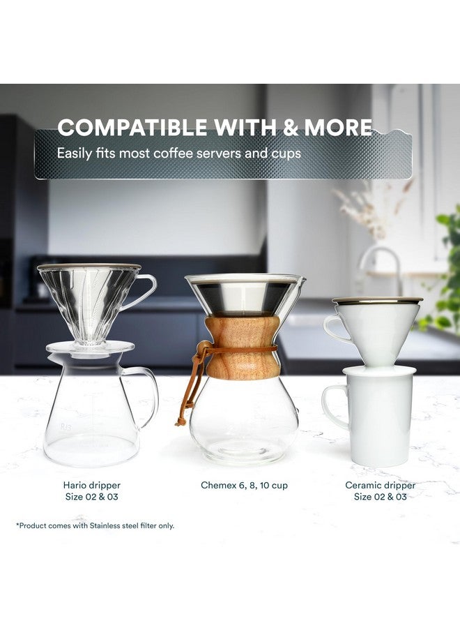 OVALWARE Paperless Stainless Steel Pour Over Coffee Filter - Reusable and Permanent Coffee Cone Dripper for Ovalware, Chemex, Hario and Other Carafes - Image 4