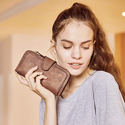 CLUCI Women Wallet Leather RFID Blocking Designer Trifold Card Holder Ladies Clutch with ID Window Gray - Image 2