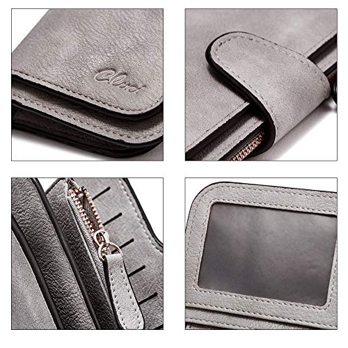 CLUCI Women Wallet Leather RFID Blocking Designer Trifold Card Holder Ladies Clutch with ID Window Gray - Image 5