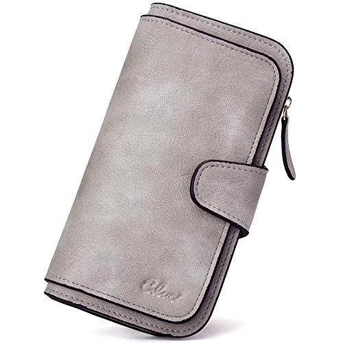 CLUCI Women Wallet Leather RFID Blocking Designer Trifold Card Holder Ladies Clutch with ID Window Gray - Image 1