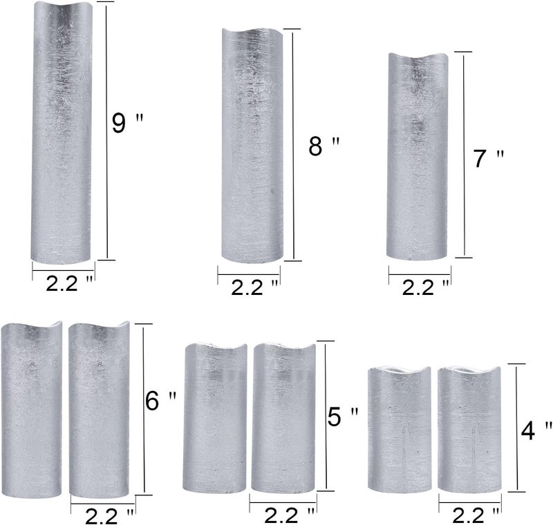 Eldnacele Eldnacele Flameless Candles Flickering LED Silver Pillar Candles Warm White Set of 9H4 5 6 7 8 9 x D22 Electric Unscented Wax Silver Coated Battery Candle with Remote Timer for Home Deco  - Image 3