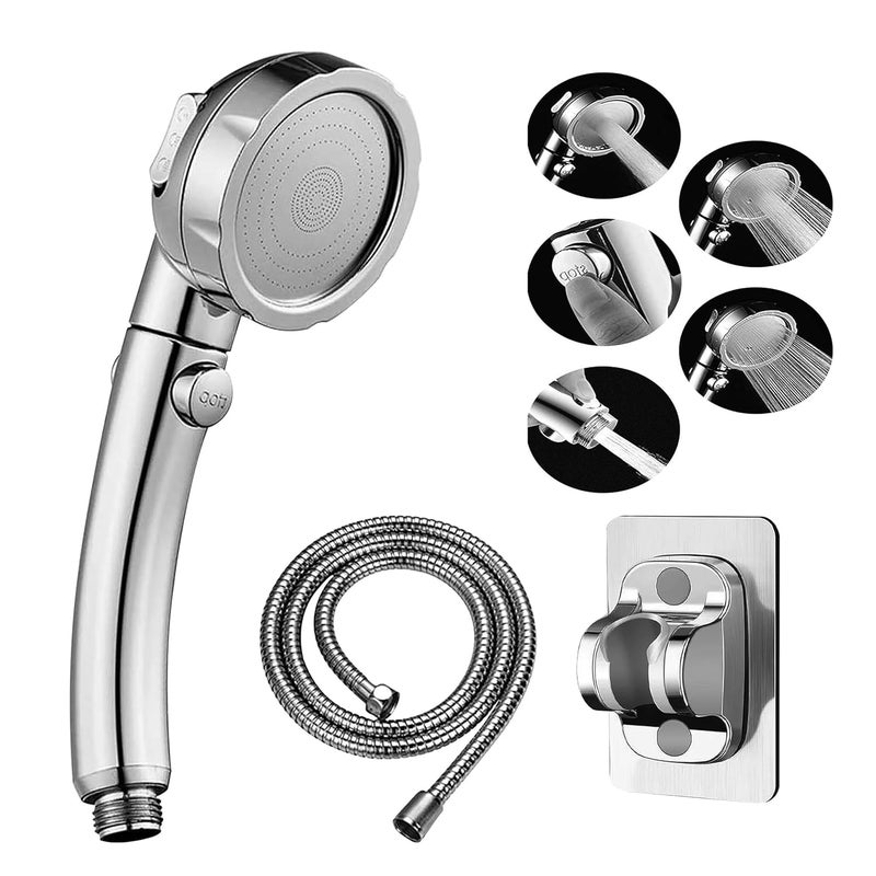 Hexwell Rain Shower Head for Bathroom 3 Types Flow handheld Shower Head with 15 Meter Shower Hose Pipe and Wall Hook High Pressure Silver - Image 1