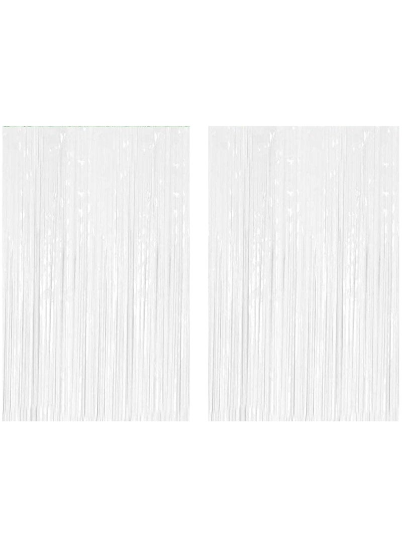 مارك ستارة فويل بيضاء | 1 × 2 متر خلفية حفلات من الزينة المعدنية للهالوين، وحفلات استقبال المولود الجديد، وحفلات الزفاف، والعيد، والتخرج، وديكورات حفلات أعياد الميلاد [عبوة من قطعتين] - Image 1