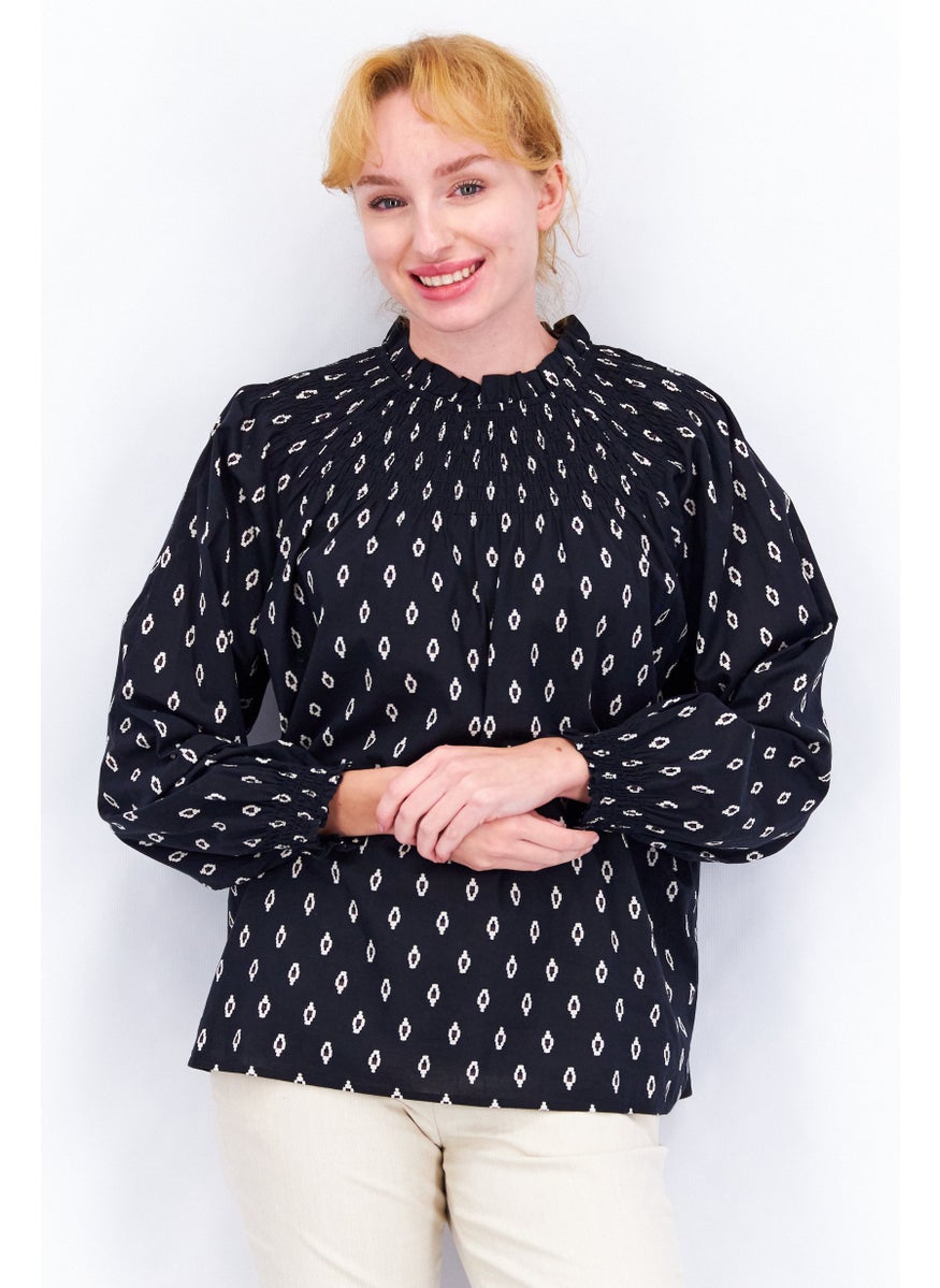 Women Crew Neck Long Sleeve Allover Blouse, Black - pzsku/ZCC445C5A9963F39A963CZ/45/_/1728397194/c7ed6937-22b6-42d0-9bd6-cde3dc3c67d9