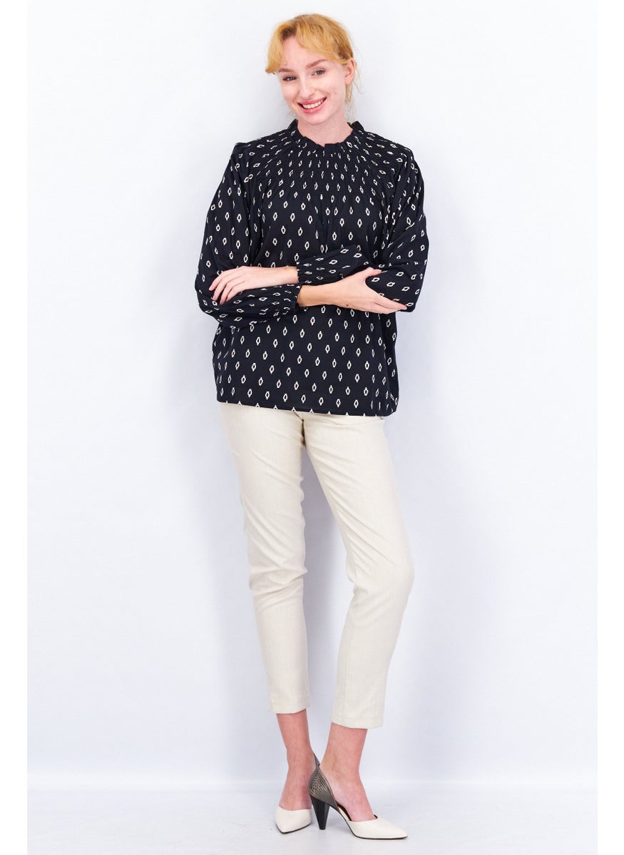 Women Crew Neck Long Sleeve Allover Blouse, Black - pzsku/ZCC445C5A9963F39A963CZ/45/_/1728397205/ea1d3608-7138-4038-bb23-f1057e9fd61a