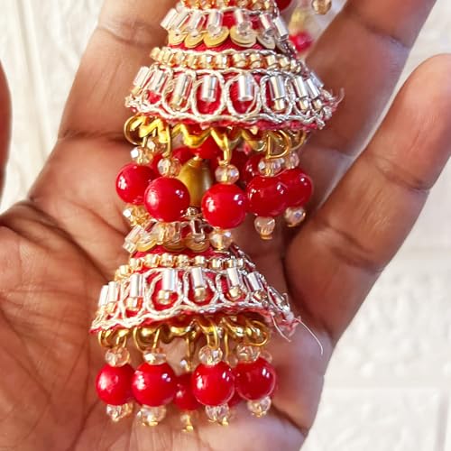 Adikala Craft Store Ethnic Nalki Cone Latkan Tassel Pack of 2 for Saree Pallu, Blouse, Suits, Dupatta, Lehenga Decor (Red 3C) - Image 4