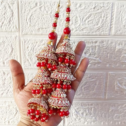 Adikala Craft Store Ethnic Nalki Cone Latkan Tassel Pack of 2 for Saree Pallu, Blouse, Suits, Dupatta, Lehenga Decor (Red 3C) - Image 2
