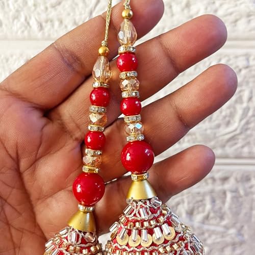 Adikala Craft Store Ethnic Nalki Cone Latkan Tassel Pack of 2 for Saree Pallu, Blouse, Suits, Dupatta, Lehenga Decor (Red 3C) - Image 5