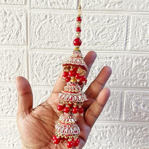 Adikala Craft Store Ethnic Nalki Cone Latkan Tassel Pack of 2 for Saree Pallu, Blouse, Suits, Dupatta, Lehenga Decor (Red 3C) - Image 1