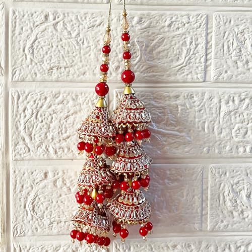 Adikala Craft Store Ethnic Nalki Cone Latkan Tassel Pack of 2 for Saree Pallu, Blouse, Suits, Dupatta, Lehenga Decor (Red 3C) - Image 3