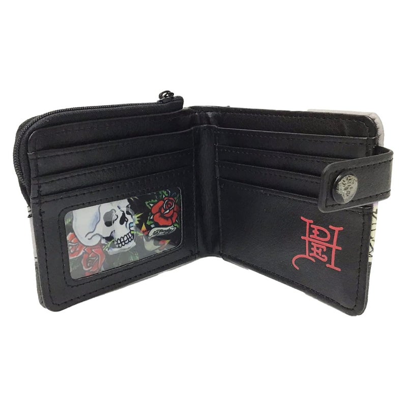 Ed Hardy محفظة ثنائية الطي ED HARDY مزينة بطبعة الحب والورود مع مسامير هرمية وإغلاق بالضغط - Image 4