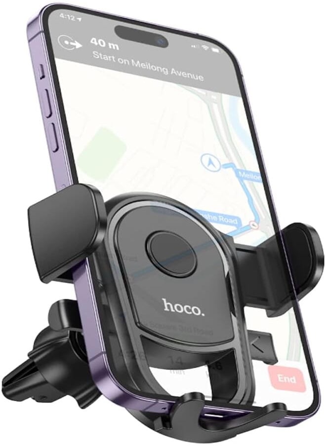 Hoco Hoco H6 - Grateful, One-Button Car Holder (Air Outlet), Suitable For Mobiles Within 4.5-7 inch, Compatible With iPhone Samsung Xiaomi Oppo Huawei LG - Black 
