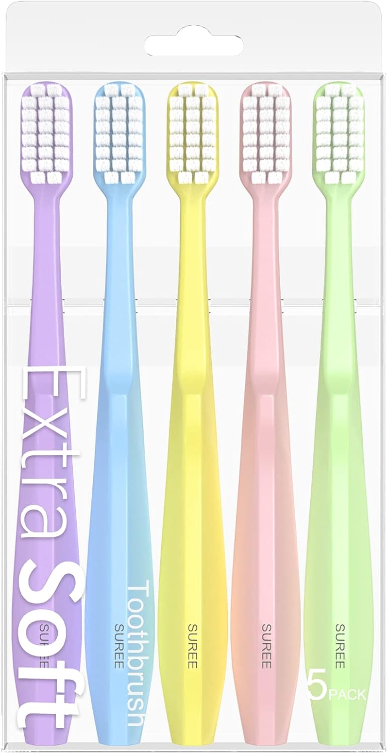 Suree Extra Soft Toothbrush for Sensitive Teeth and Gums (5 Pack), Ultra Soft Toothbrush with 10000 Micro Nano Bristles for Adults and Elderly - Image 1