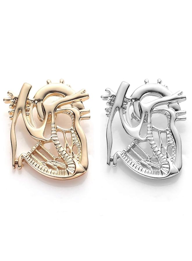 erorex Heart Shape Brooch Pin 2 Pieces Gold Silver Plated Jewelry Gift Doctor Nurse Student Medical Christmas Pin Badge Pins Men Women - Image 1