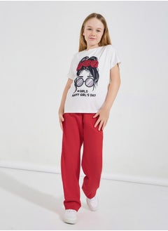 Styli Happy Girl's Day Graphic T-Shirt & Pants Set  - Image 2