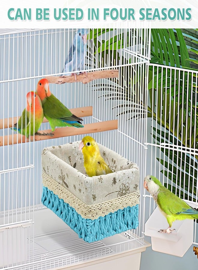 كاثسون بيت طيور كاتسون على شكل عش، سرير نوم للطيور، مصنوع من القش، مناسب لجميع الفصول، أرجوحة معلقة، سرير طيور، كوخ دافئ، ملحقات قفص الطيور للببغاوات الصغيرة، البادجي، الكوكاتيل، الكونيور، ببغاء الكويكر (أزرق) - Image 4