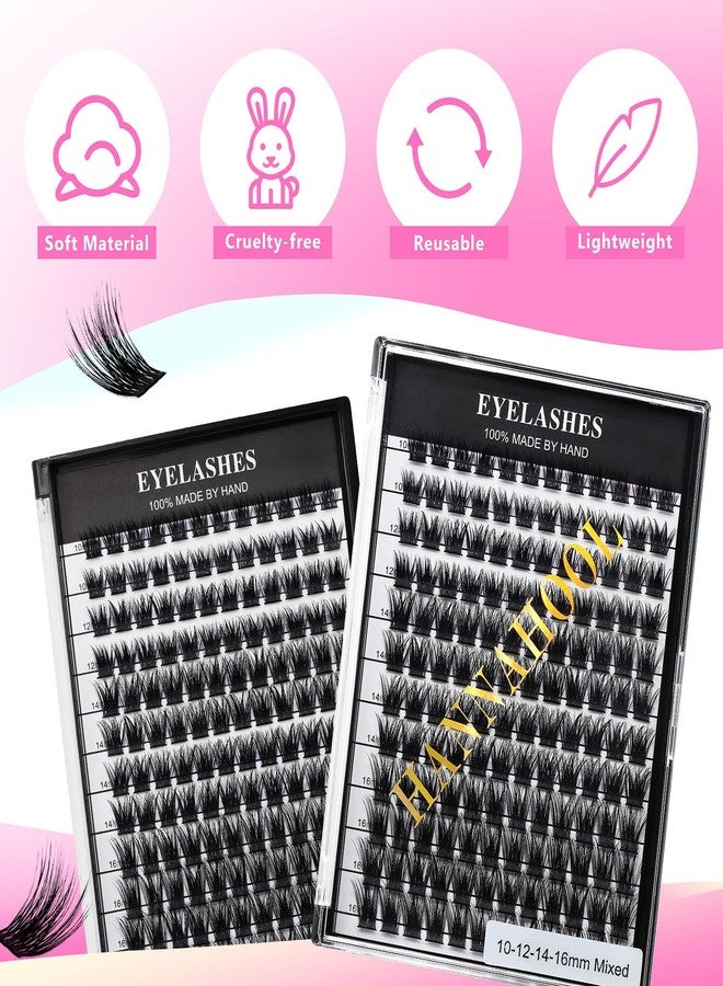 Hannahool Mixed 8-12-14-16mm/8-10-12-14mm/10-12-14-16mm/14-15-16mm Wide Stem Individual False Eyelashes Soft Lightweight Volume Eyelashes Extensions Makeup Cluster Lashes (mixed 10-12-14-16mm) - Image 4