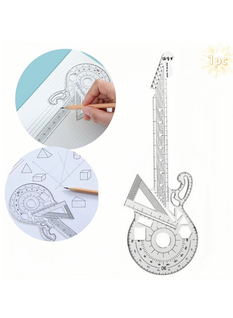 Generic Rock Guitar Style Modeling Ruler, Multifunctional Geometric Ruler Drawing Tool, Creative Arting Craft Draft Template Drawing Tool for Office Supply(1PC)  - Image 1