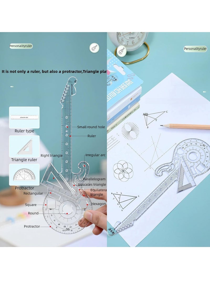Generic Rock Guitar Style Modeling Ruler, Multifunctional Geometric Ruler Drawing Tool, Creative Arting Craft Draft Template Drawing Tool for Office Supply(1PC)  - Image 5