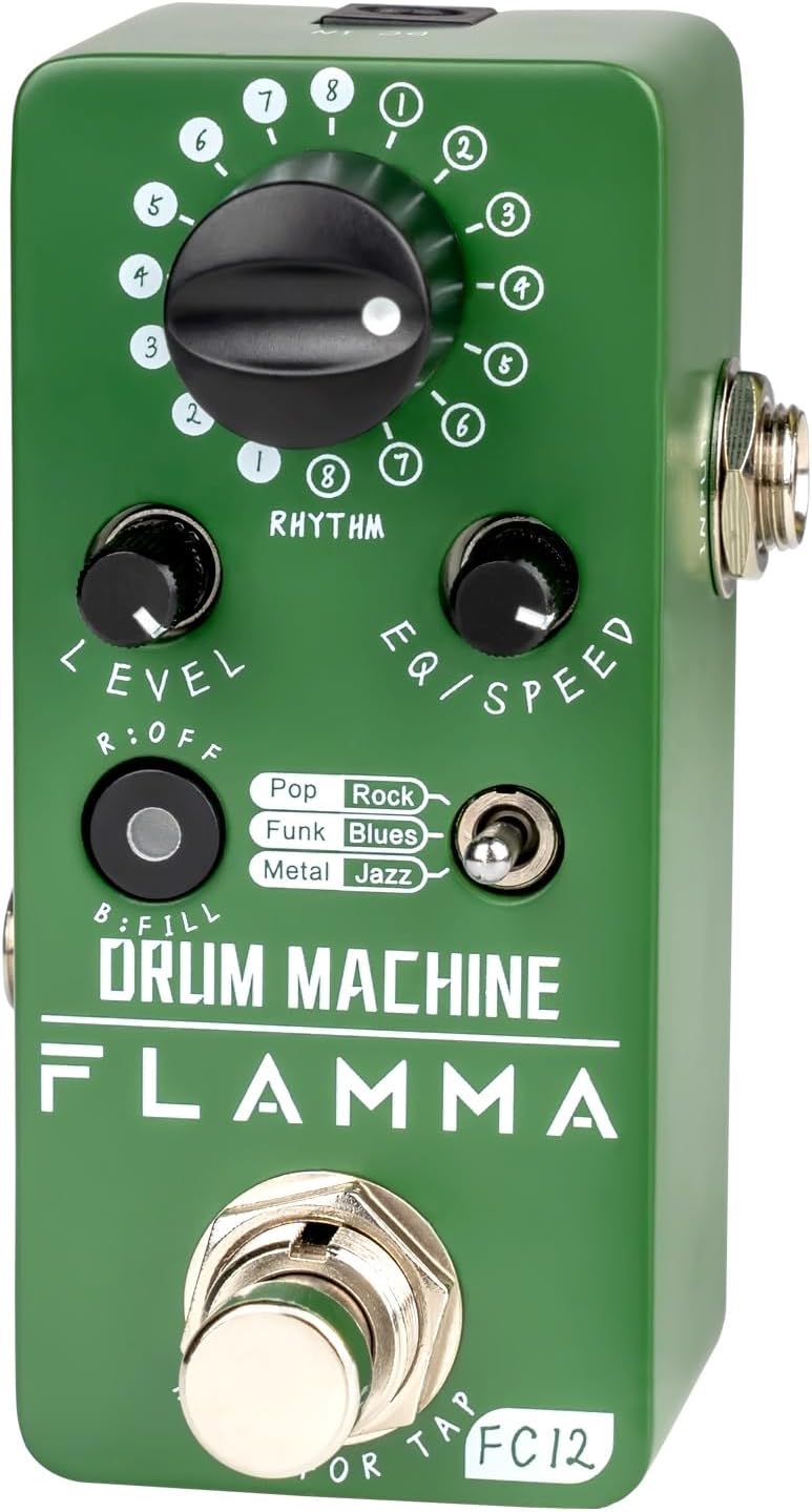 FLAMMA FC12 Drum Machine Guitar Pedal Drum Pedal with Real-Time FILL Function, Guitar Effect Pedal with 48 Drum Grooves 6 Music Styles & Tap Tempo EQ Presets, 44.1kHz/24Bit Mini Pedal - Image 1