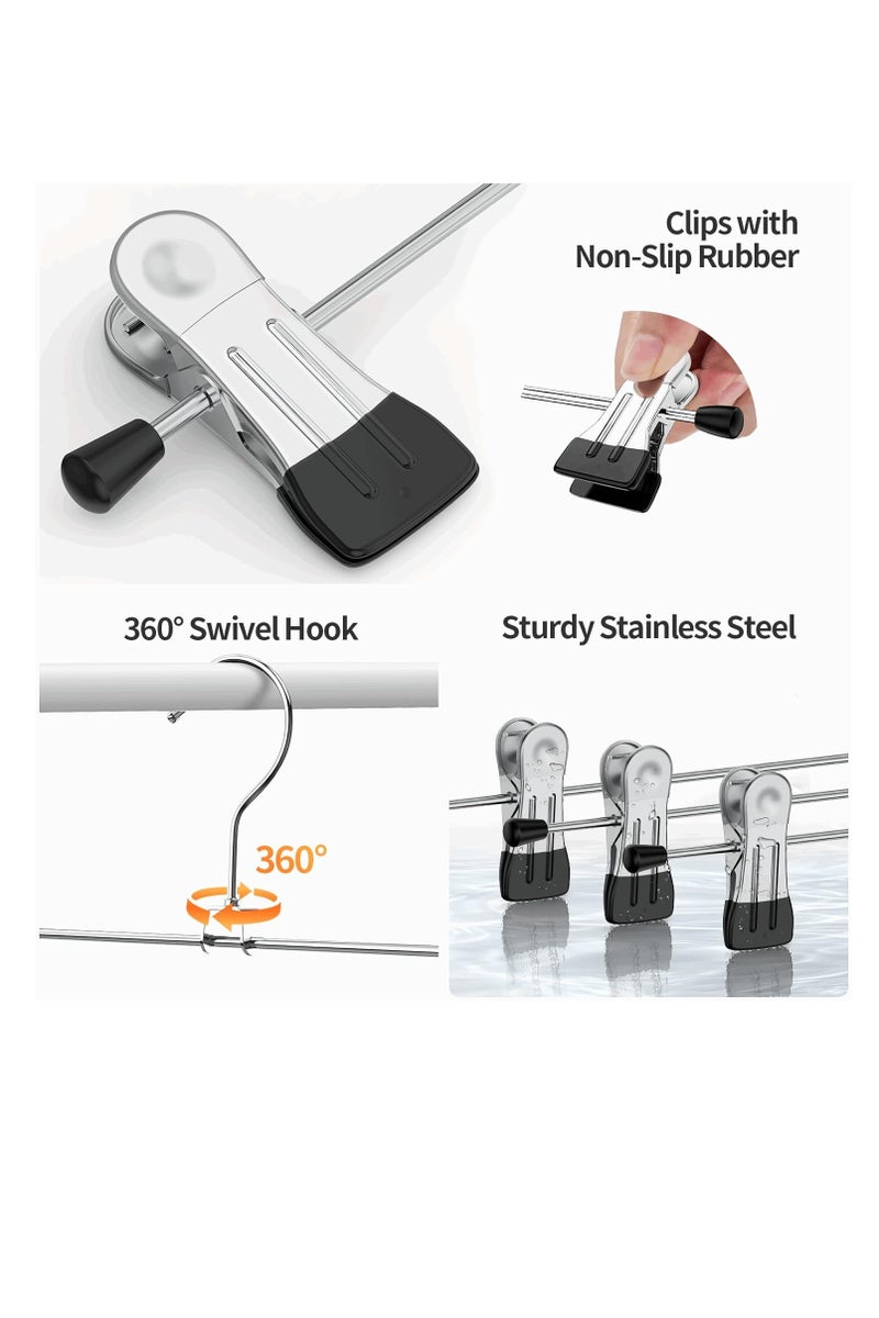 Pants Hangers with Non-Slip Clips, 20 Pack Adjustable Metal Pant Hangers, 360° Swivel Hook Skirt Jeans Shorts Hangers, Heavy Duty Space Saving Clothes Hangers for Trousers  - Image 2