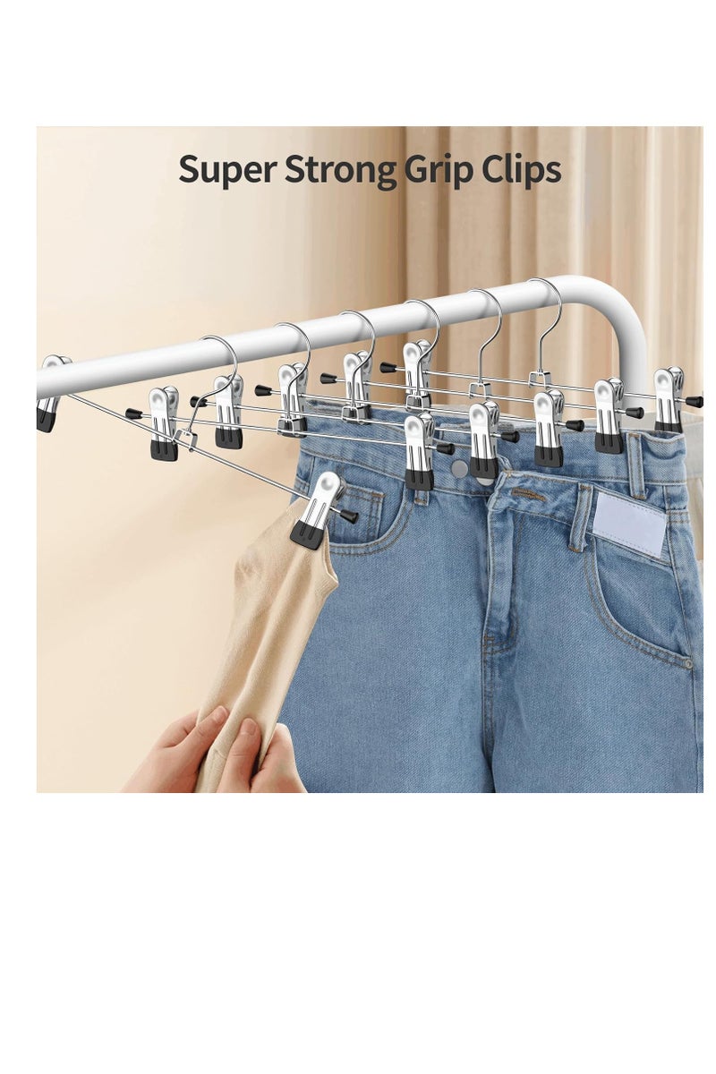 Pants Hangers with Non-Slip Clips, 20 Pack Adjustable Metal Pant Hangers, 360° Swivel Hook Skirt Jeans Shorts Hangers, Heavy Duty Space Saving Clothes Hangers for Trousers  - Image 4